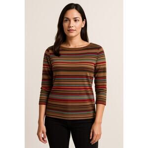 Lauren Ralph Lauren Striped Top Small Suede Trim Classic Heritage Old Money